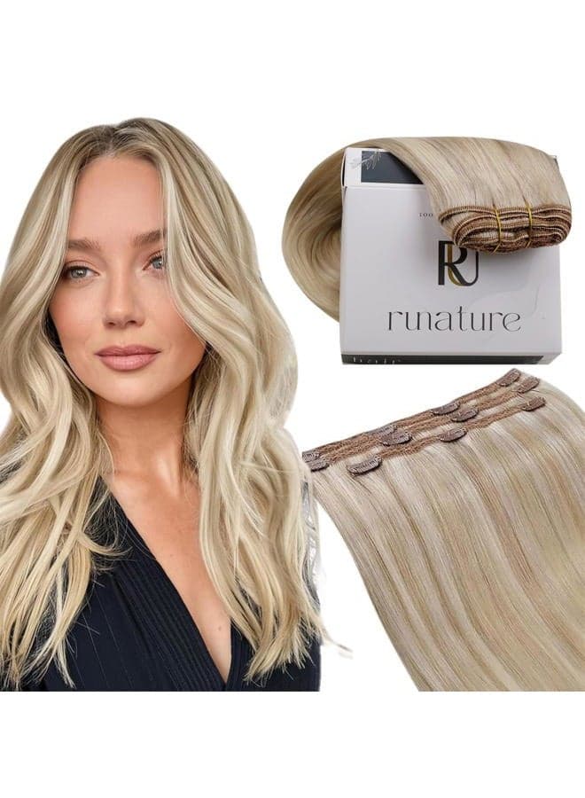 Blonde Clip in Hair Extensions Real Human Hair, Real Human Hair Clip in Extenisons for Women, Straight Natural Hair 20 Inch 50g 3pcs, #18P60 Ash Blonde Highlights