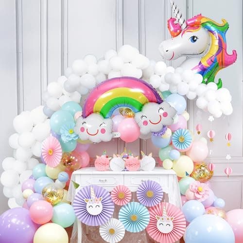 Party Propz 91 Pcs Unicorn Theme Birthday Decoration Kit for Girls – Pastel Balloons, Foil Unicorn Balloons, Paper Fans for Magical Birthday Decor Setup For Girls