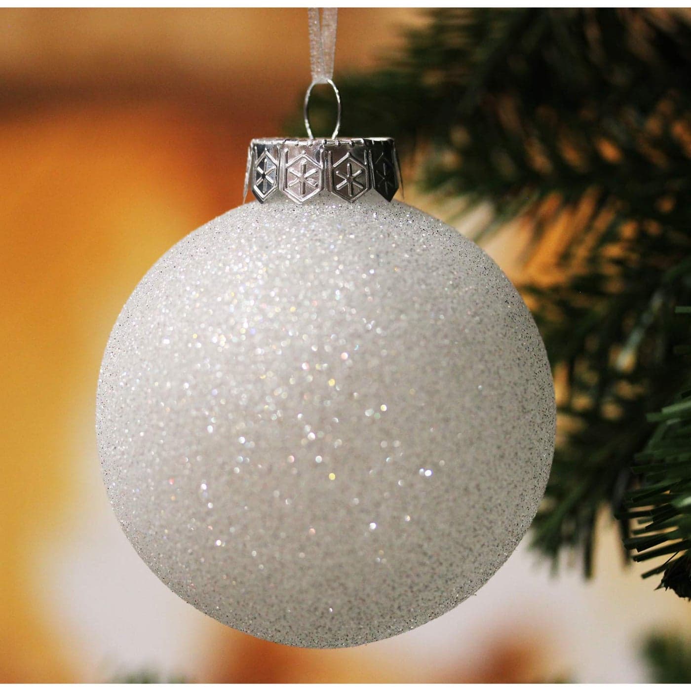 SLEETLY 28pc White Christmas Ball Ornaments for Farmhouse Tree Holiday Xmas Decorations Large Shatterproof Plastic 315 Inch Glitter Snow Balls with White Ribbon Hangers Icicles and Snowflakes Set