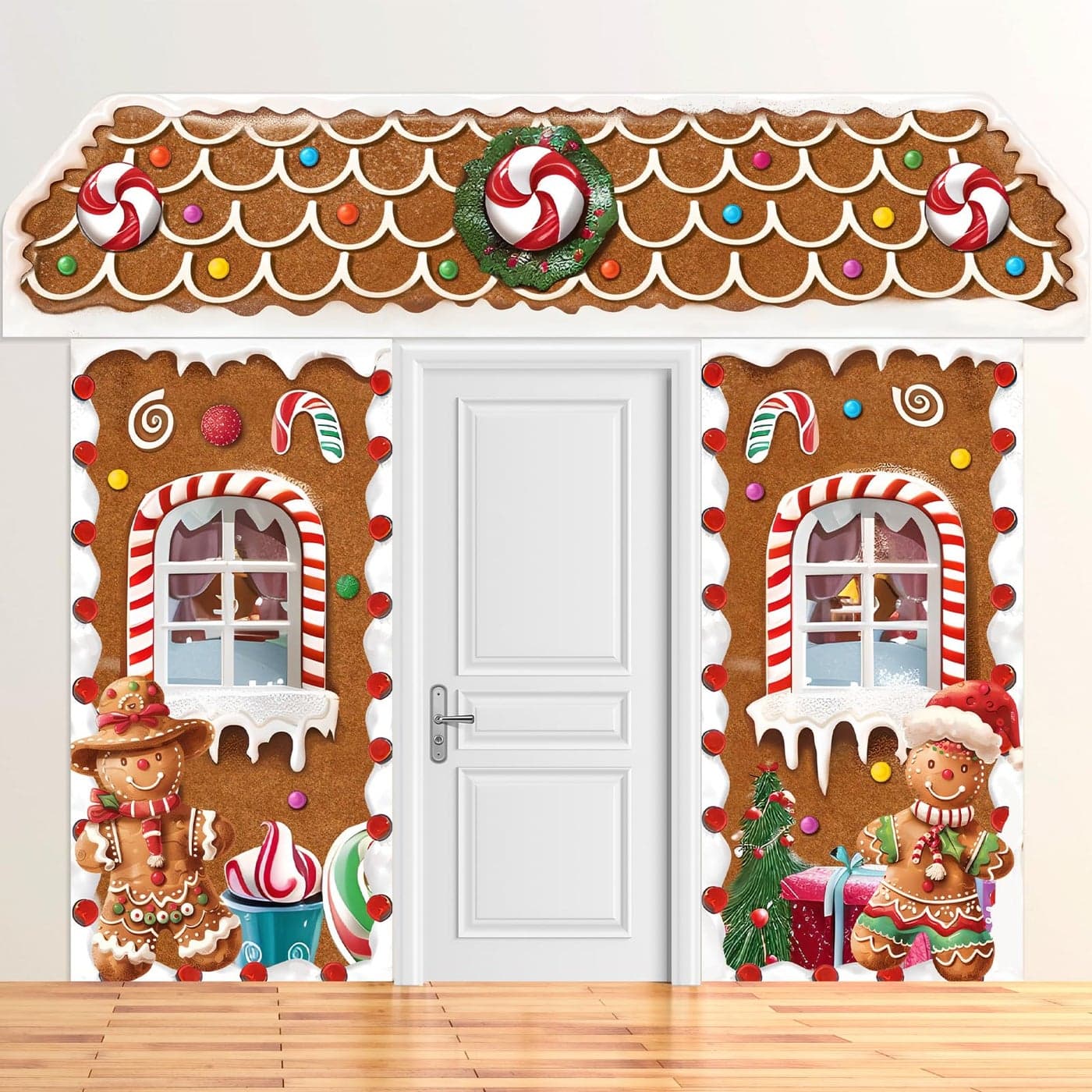 HunnmingRe 3 Pcs Christmas Gingerbread House Decorations Gingerbread Door Covers Backdrop Christmas Door Banners for Xmas Holiday Party Photography Photo Background DecorCandy Style