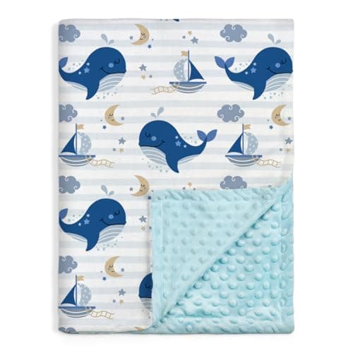 SANDJEST Whale Baby Blanket for Boys or Girl 30x40 Soft Kids Throw Minky Blankets with Dotted Backing for Babies Toddler Newborn Nursery Crib Bedding Blanket