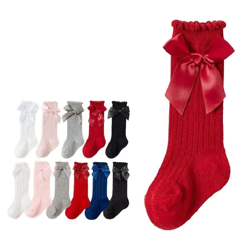 THE DDS STORE Baby Girls Knee High Socks Bow Tube Ruffled Knit Cotton Long Stockings for Infants (IN, Age, 12 Months, 24 Months, 2, Multi-Colors)