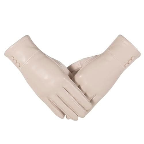 Kebesu Winter Fashion Leather Gloves for Women, Touch Screen Wool Lined Outdoor Windproof Warm Suede Driving Dress Gloves