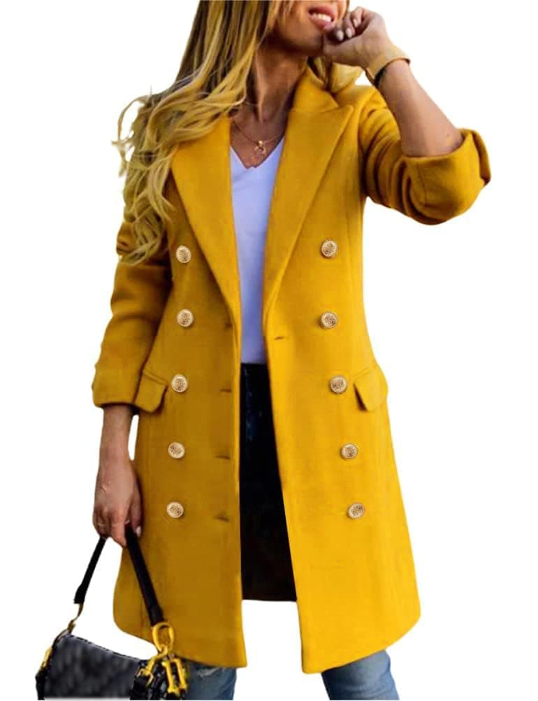 IDEALSANXUN Winter Jackets for Women 2025 Fall Fashion Outfits Casual Dressy Ladies Warm Wool Peacoat Long Jacket Yellow XXL