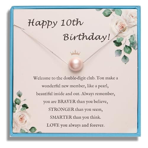 Sereney 10 Year Old Girl Birthday Gifts, Sterling Silver Pink Pearl Necklace as Gifts for 10 Year Old Girl, 10th Birthday Gifts for Girll Adjustable Length Double Digits Birthday Gril Trendy 2025