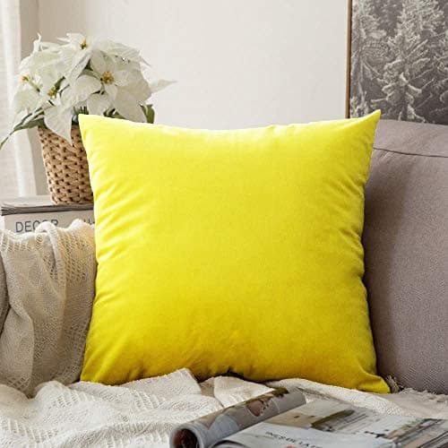 Khooti Velvet Cushion Cover, 20x20 | Lemon Yellow | Pack of 1 | Solid Plain Soft & Smooth, Decorative Cushion Covers for Living Room, Bedroom, Couches, Chairs, Sofas, Beds & Home Decor