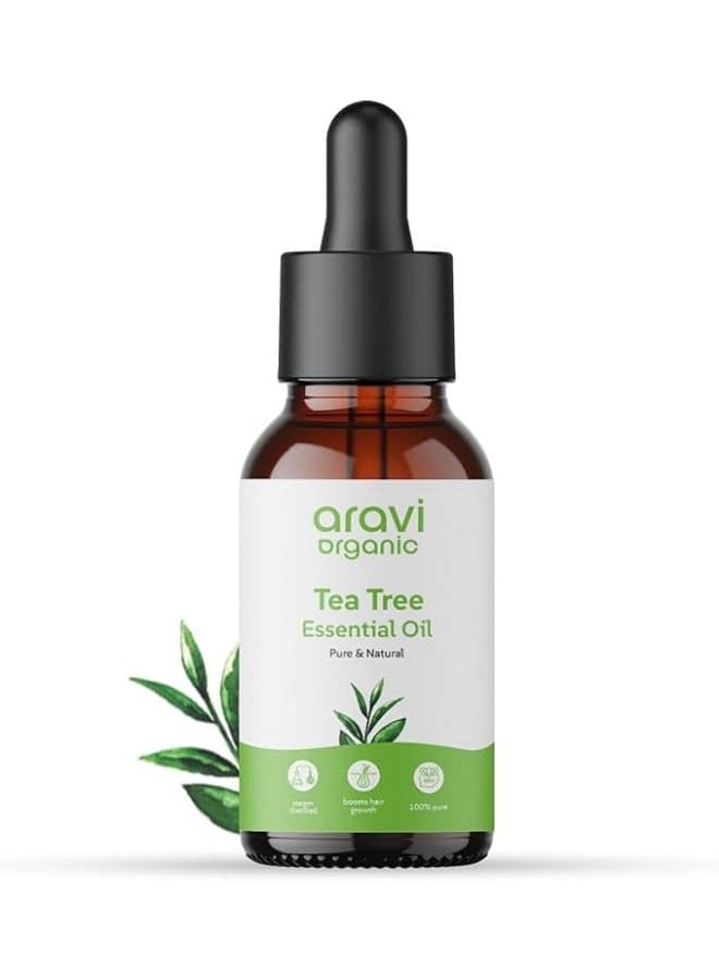 Aravi Organic Tea Tree Essential Oil For Skin, Hair, Face, Acne Care, Dandruff - 100% Pure, Natural and Undiluted - 15 ml