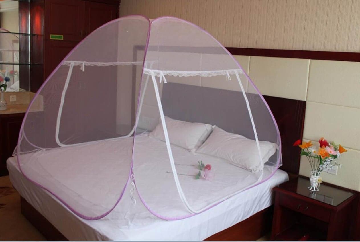 Ans Single Bed Foldable Polyester Mosquito Net with One Door – 30 GSM Fabric, Round Mesh with Coated Wire, Easy to Set Up, Portable & Durable Protection Against Insects (Purple)