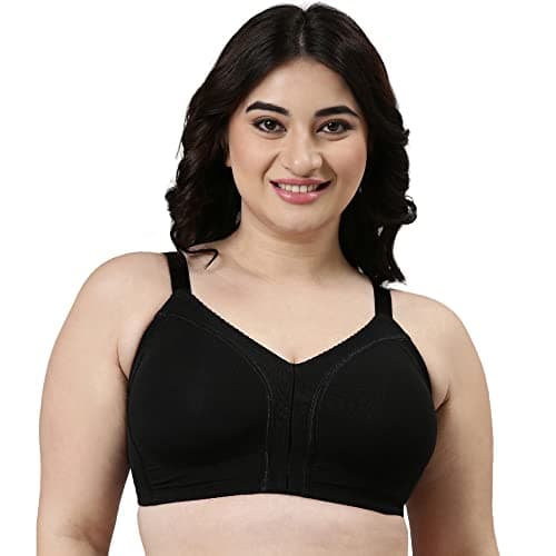 Enamor Women's Nylon Blend Non Padded Wire Free Full Coverage Smooth Contour Lift Bra with 3-Section Cups Support- F097(F097-Black-34D)