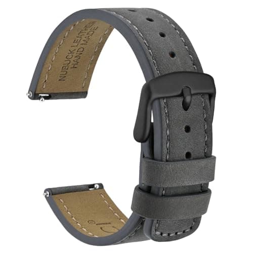 WOCCI 20mm Retro Leather Watch Band for Men and Women Quick Release Replacement Strap with Black Buckle Grey