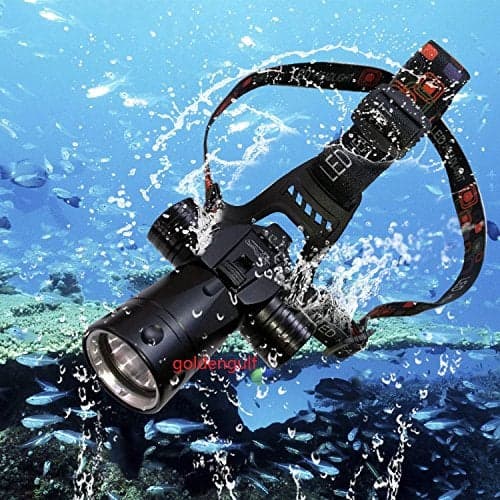 Goldengulf Rechargeable Aluminum Waterproof Diving Swimming Hiking Camping Hunting Fishing Headlamp Underwater 1800 Lumen Safety Head Light Flashlight