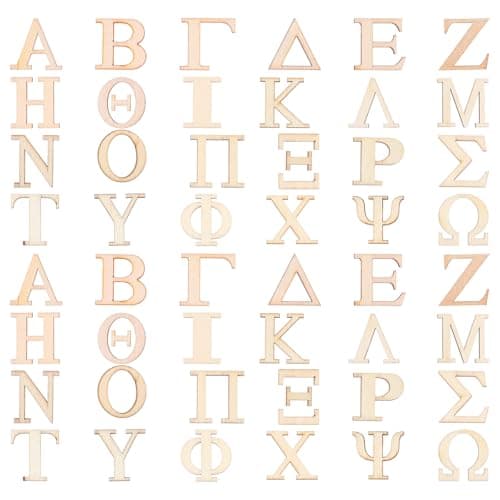 1 Inch 48PCS Wood Greek Letters Unfinished Greek Alphabet for Wall Decor Sorority Fraternity Paddles DIY Project and Crafts Home Decorations Making