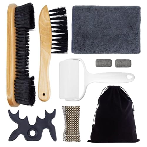Pool Table Brush Set, 9-Piece Billiard Table Cleaner Kit for Felt, Billiard Felt Cleaner Accessories with 2 Wooden Brush, Cue Cleaning Cloth, Ferrule Polish Cloth & Sticky Lint Roller and Storage Bag