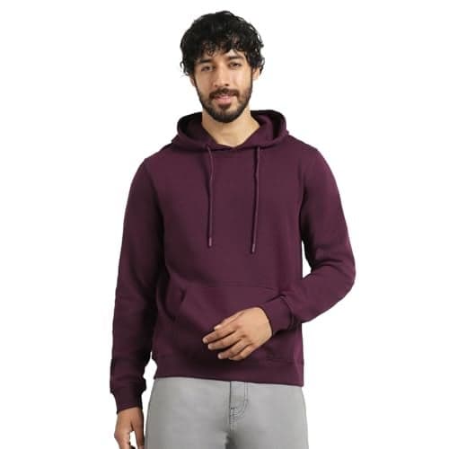 NOBERO Men's Cotton Blend Neck Hooded Regular Fit Sweatshirt (1M-TWHO-R0004-ElegantH_Midnight Plum (Medium)