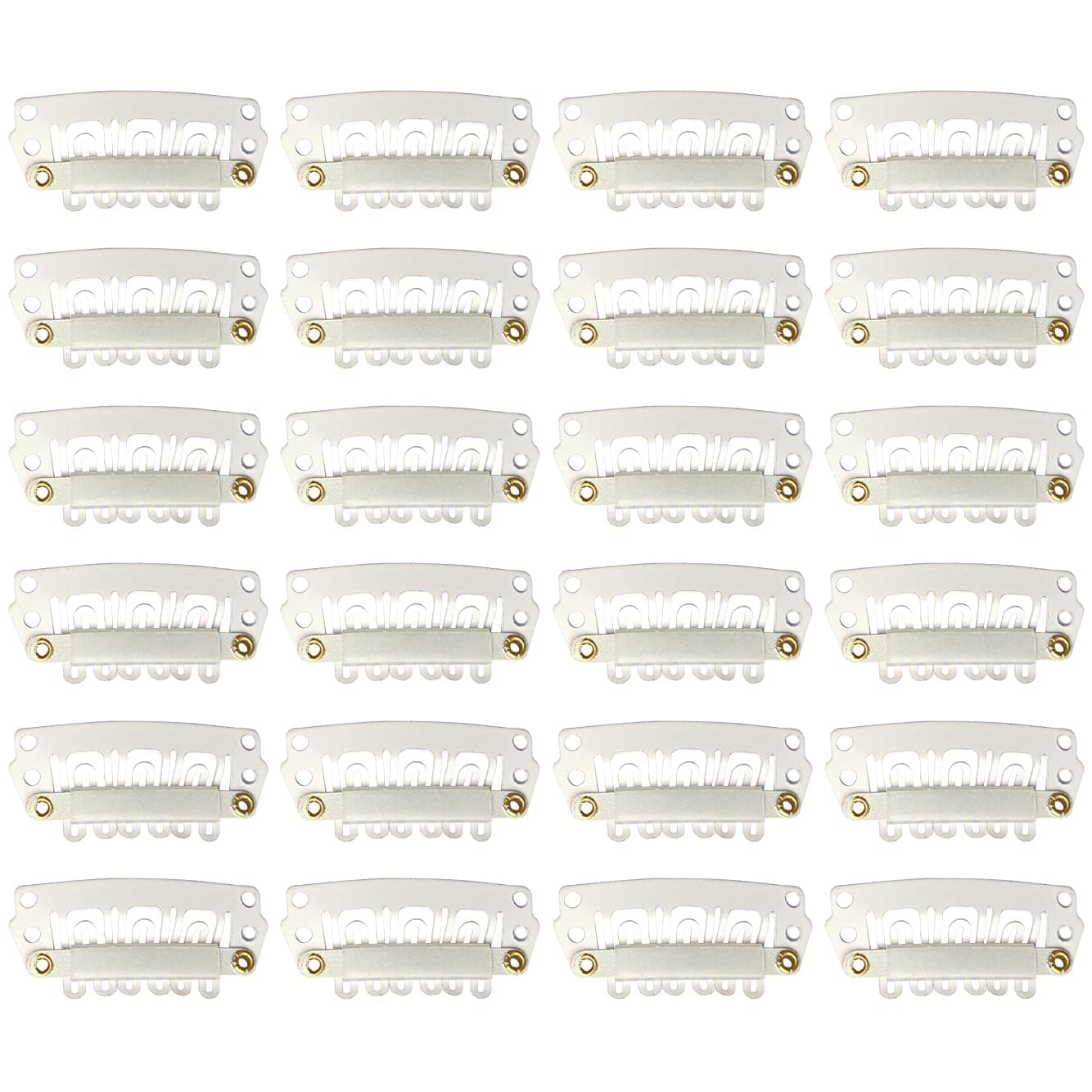YANTAISIYU 24 pcslot 28mm 6Teeth Metal Clips with Rubber UShape Snap Clips for Hair Extension Hairpiece 28mm Blonde