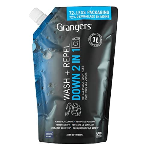 Grangers Down Wash and Repel (33.8 fl oz Refill Pouch) | 2-in-1 Cleaner and Waterproofing Treatment for Down Filled Outwear & Gear| Cleans and Restores Down & Water Repellent (DWR) Finish | PFC-Free
