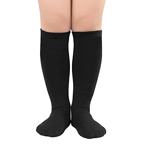 American Trends Kids Soccer Toddler Knee High Long Black Socks for Boys Girls Striped Uniform Sports Tube Baseball Socks 1 Pack Pure Black 6-9 Years