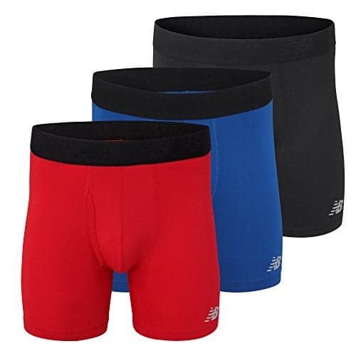 New Balance Men's 6" Boxer Brief Fly Front with Pouch, 3-Pack,Black/Team Red/Team Blue, X-Large (40"-42")