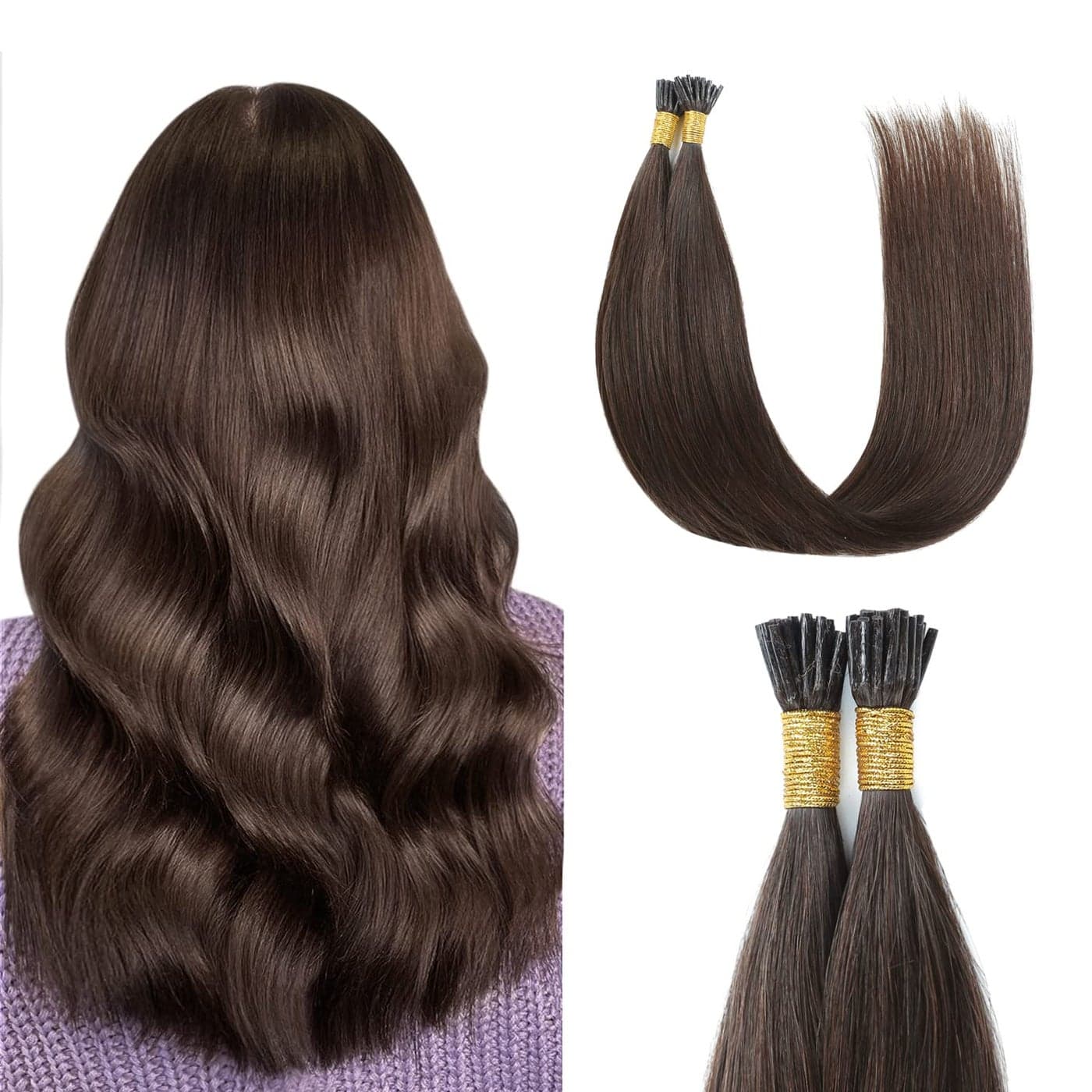 Sunya I Tip Hair Extensions Human Hair Dark Brown 40g50Strands Pre Bonded I Tip Hair Extensions Fusion 16 inches Remy Straight Stick Tip Real Human Hair Extensions 2
