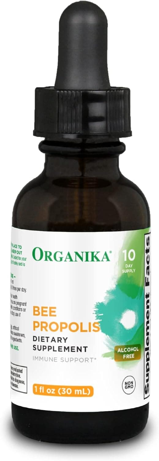 Organika Bee Propolis Tincture 1 oz Vegan Propolis Extract Throat and Breathing Free of Gluten GMO Artificial Flavors 10 Day Prop Drops Supply