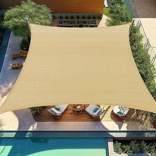 Shade&Beyond 12'x16' Sun Shade Sails Curved Canopy Rectangular Sand 185GSM Shade Sail Permeable for Patio Deck Yard Backyard, (We Make Custom Size)