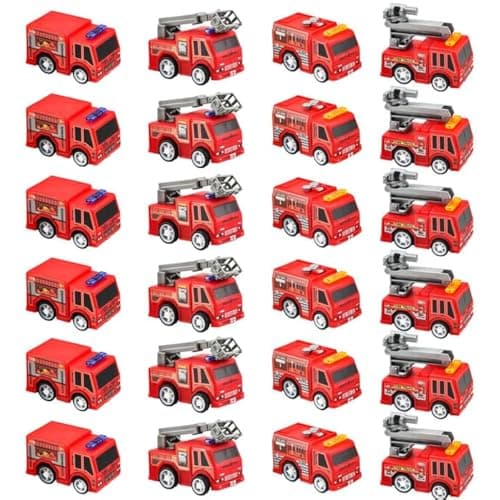 Conagel 24 Pcs Mini Pullback Fire Truck Toy Bulk Small Fire Trucks Toy Plastic Fire Engine Toy Trucks for Firefighter Birthday Party Supplies 4 Styles