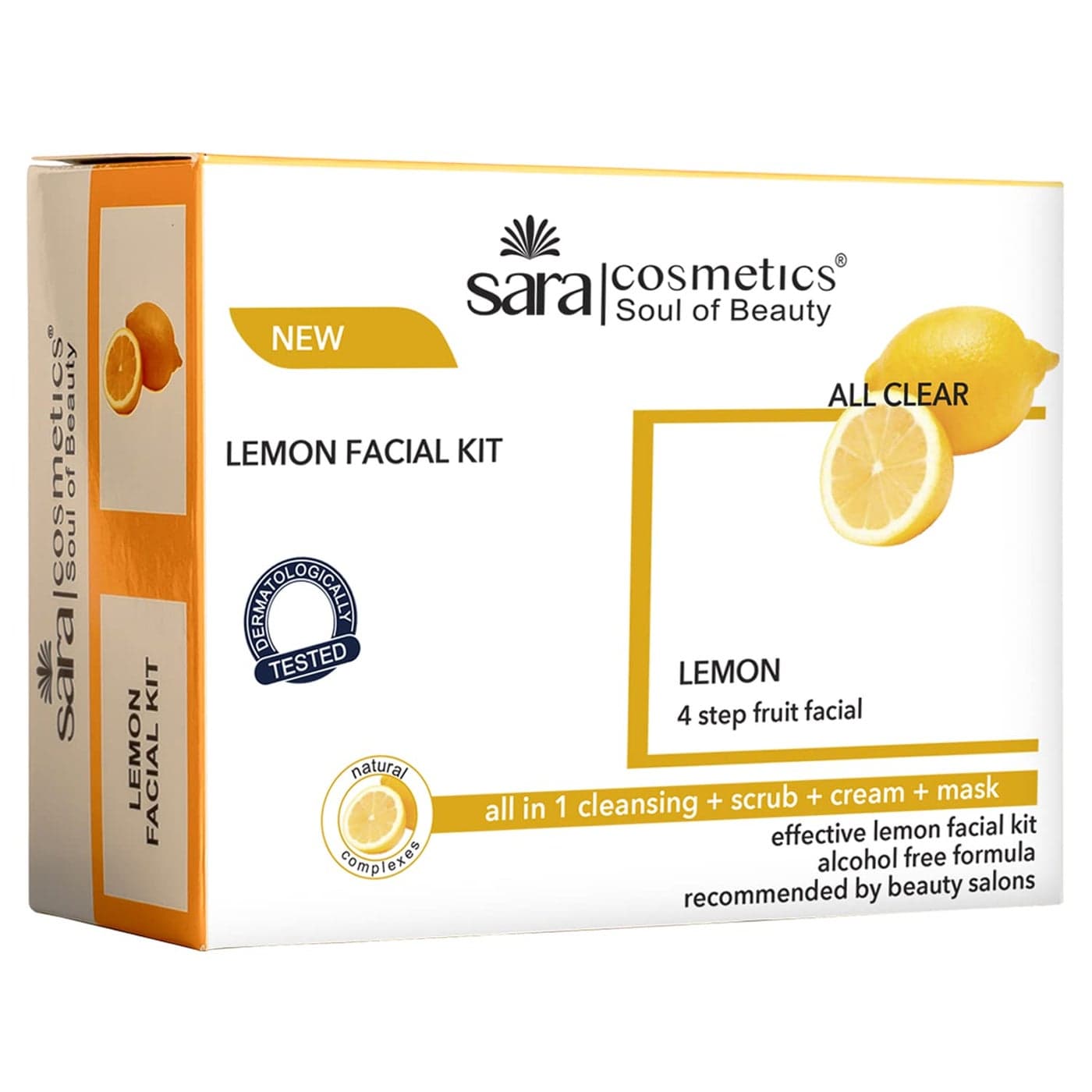 Sara Lemon 4Step Fruit Facial Kit For Brightening And Nourishing Skin All in 1 Cleansing Scrub Cream Mask Suitable For All Skin Type 4 x 50 gm