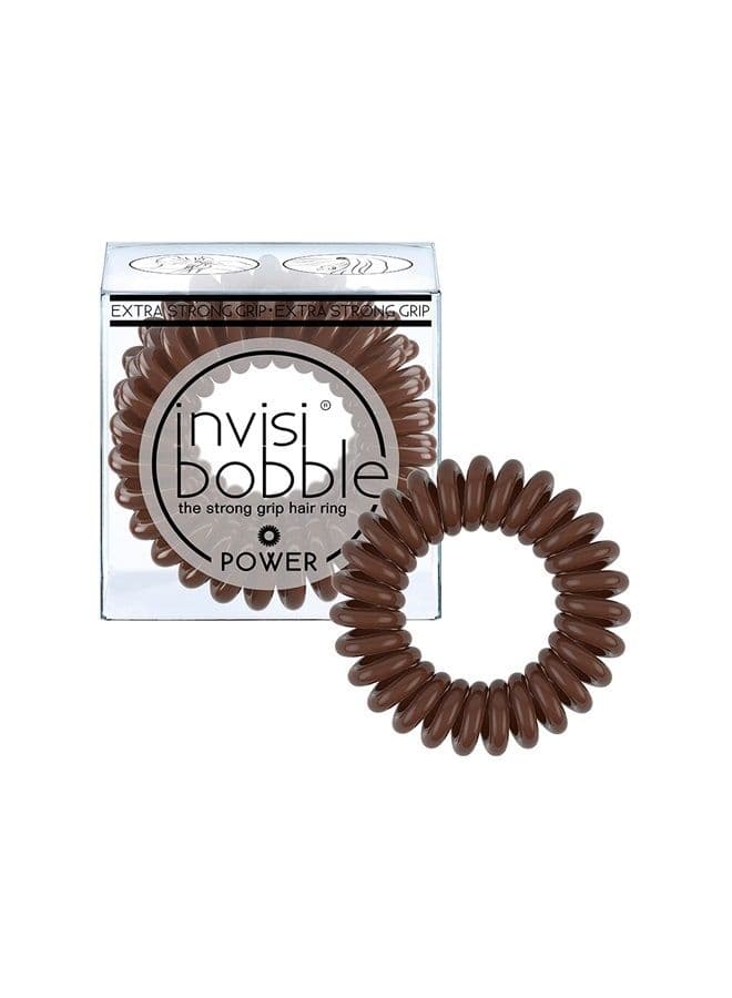 Power Traceless Spiral Hair Ties - 3 Pack - Pretzel Brown - Strong Elastic Grip Coil Hair Accessories for Active Women - No Kink, Non Soaking - Gentle for Girls Teens and Thick Hair