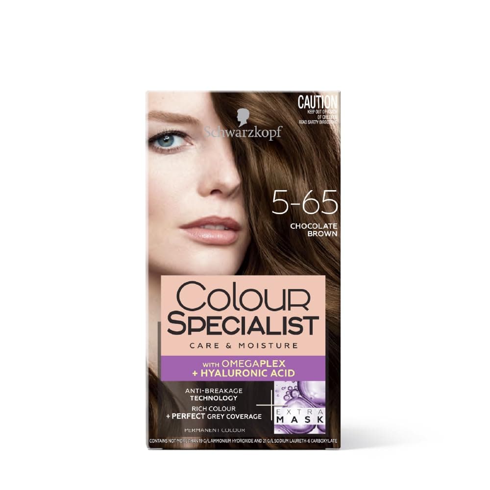 Schwarzkopf Colour Specialist At Home Permanent Hair Colour With Omegaplex AntiBreakage Technology And Hyaluronic Acid With 2 After Colour Repair Masks For Softer Hair 565 Chocolate Brown 165ml