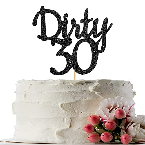 Festiko®Black Glitter Dirty 30 Cake Topper - Thirty Sign - Happy 30th Birthday Party Decorations Supplies