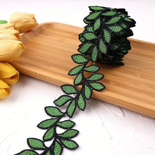 ZNZAKKA Leaf Lace Trim Embroidered Leaves Edge Trim for Sewing Crafts Accessories Green