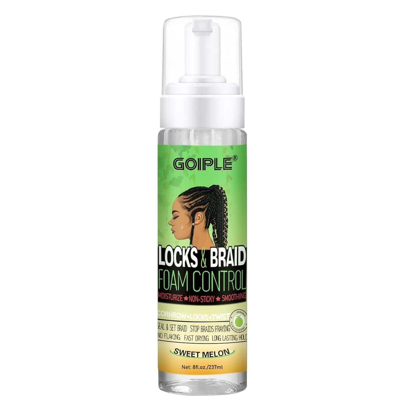 Goiple Braid Mousse 8 fl oz for Braids Twist Locs LongLasting Hold Frizz Control High Shine and Moisturizes Sugar Melon Fragrance