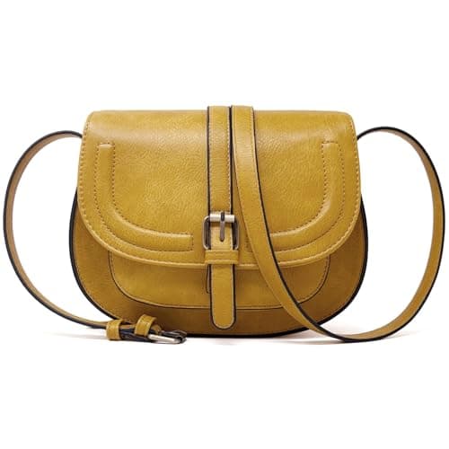 AFKOMST Crossbody Bags for Women,Small Saddle Purse and Boho Cross Body Handbags,Vegan Leather, Yellow
