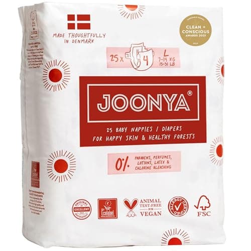 Joonya Baby Diapers Size 4 L 1531 lb 1 Bag of 25 Non Toxic EcoFriendly High Absorbency Overnight Use Ultra Slim Soft Made in Denmark