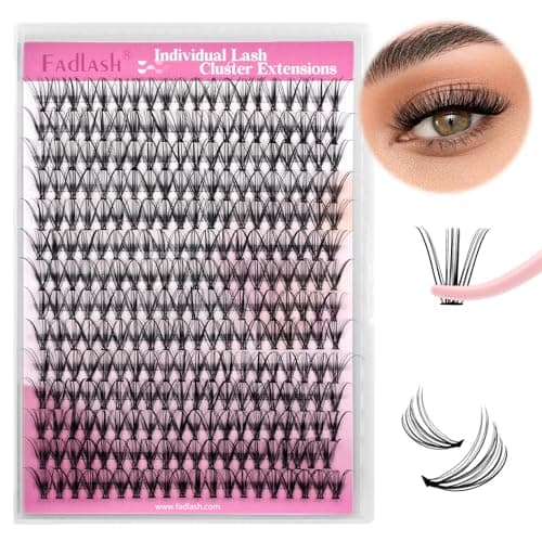 FADLASH Lash Clusters Extensions Large Tray Individual Lashes Natural Soft 20D D Cur Natural Long Black Faux Mink Volume Lash Extensions Reusable Artificial Eyelashes 20D007D 15mm
