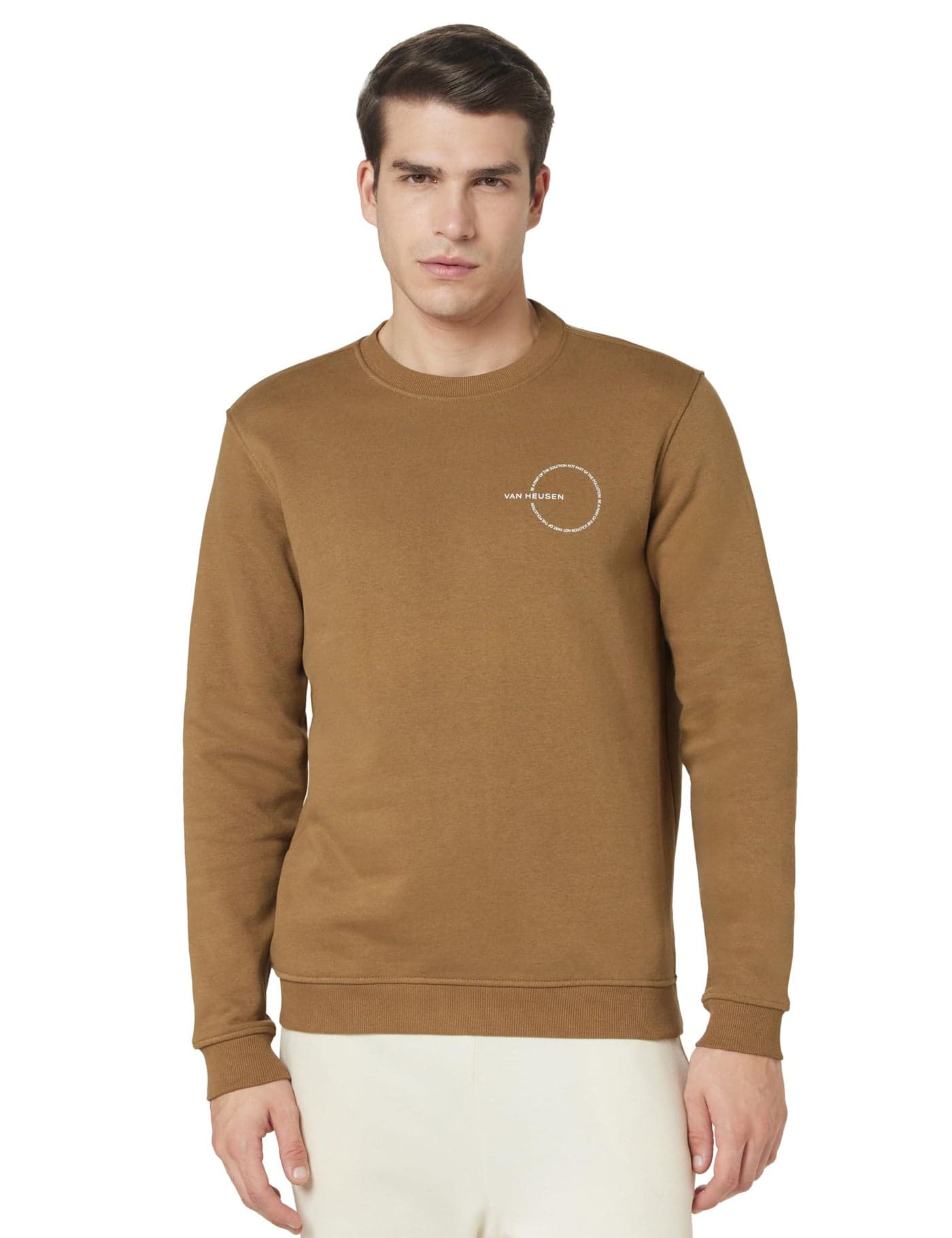 Van Heusen Men Brown Graphic Print Crew Neck Sweatshirt