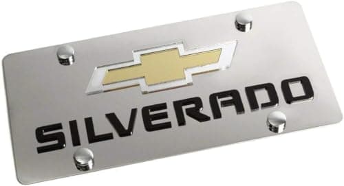 Eurosport Daytona - Compatible with Chevy Silverado Mirror Gold Black Stainless Steel License Plate