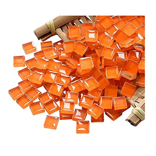 Mosaic Tiles Squares Orange Crystal Mosaic Glass Tile for Crafts Bulk DIY Picture Frames Handmade Jewelry Coasters Art Material Decoration1x1cm100 Pieces
