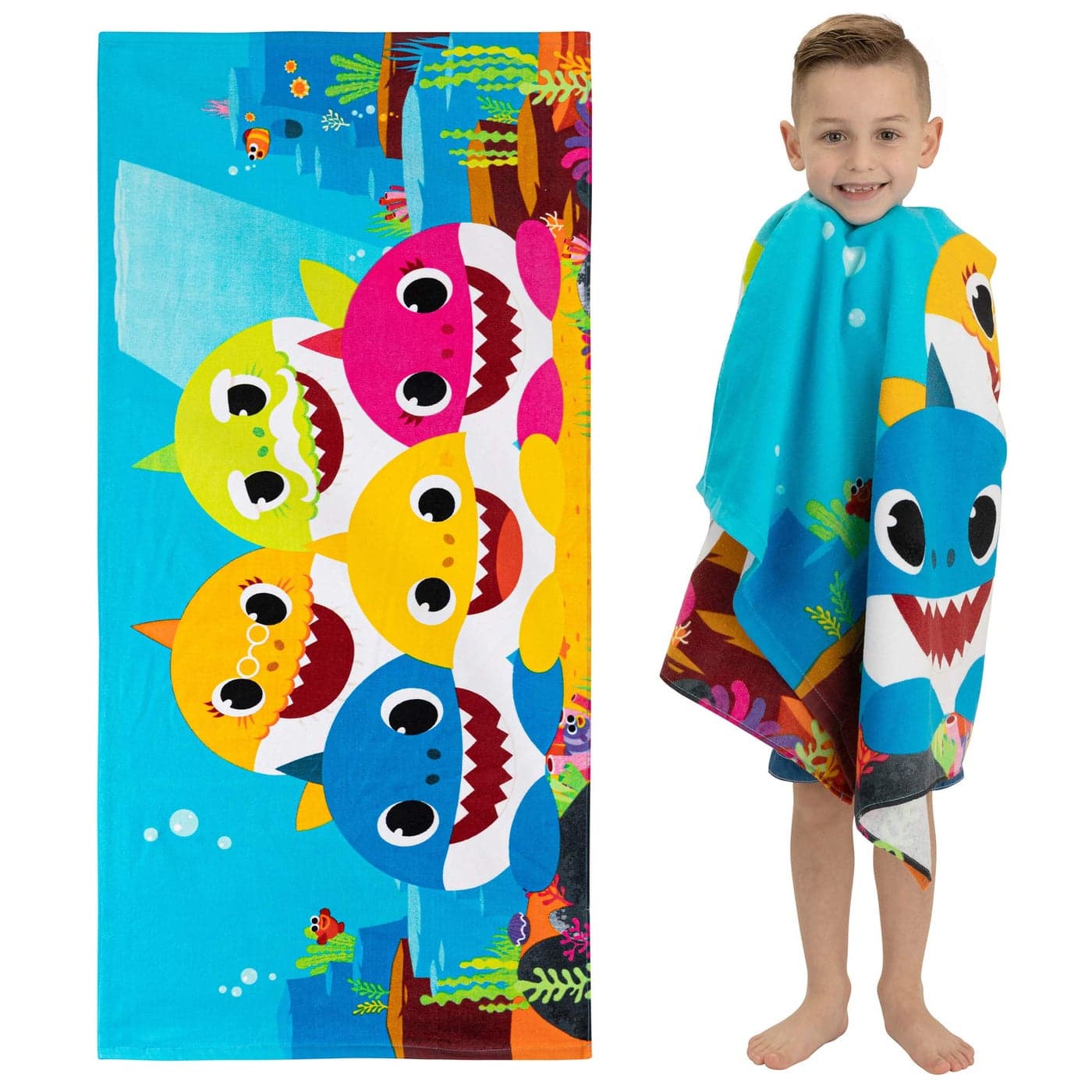 Franco Kids Super Soft Cotton BathPoolBeach Towel 58 in x 28 in Baby Shark