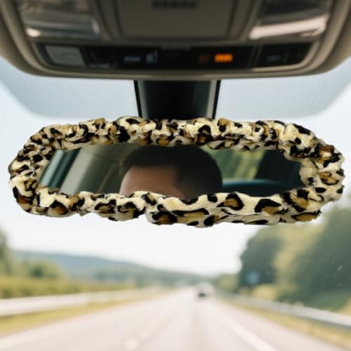YoRise Soft Plush Car Rear View Mirror Cover Elastic Rearview Mirrors Protector Cute Automotive Rear View Mirror Accessories Universal Car Decorations for Cars Trucks SUVs Leopard
