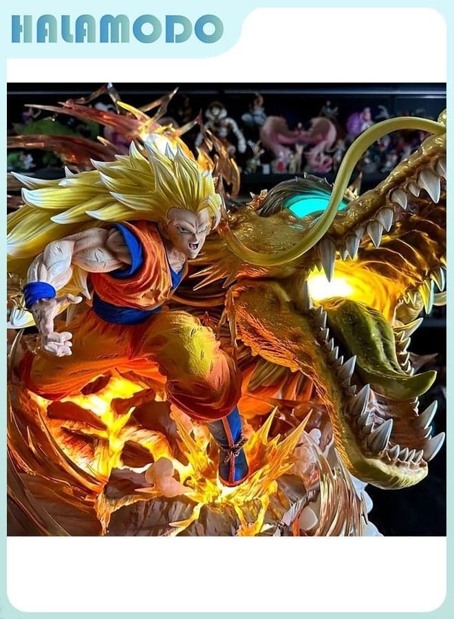 Dragon Ball 27 cm Super Saiyan Three Goku with Dragon Fist - Blasting Scene A Cool Anime Model for Desk Display and Present
