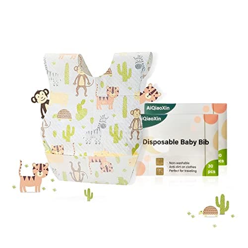 AiQiaoXin 3060pcs Baby Disposable BibsIndividually PackagedSoft Leak Proof and Convenient disposable bibs for toddlers 30 PCS Animal pattern