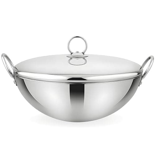 Prabha Capsule Round Bottom Kadhai 1 L -17 CM | Tri-Ply Layer Steel kadhai with Lid | Compatible with Gas Stove | Cookware kadai for Cooking | Kadhai for Deep Frying | kadai Induction Base/Stove