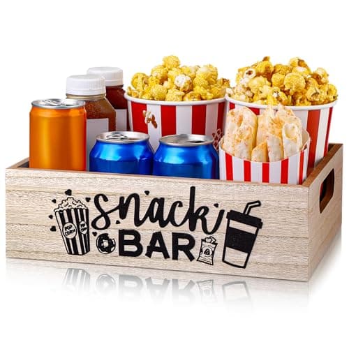 Movie Night Supplies Snack Trays with Handles Reusable Wooden Movie Gift Basket for Theater Popcorn Bucket Bowl Box Container Family Room Decor(Snack Bar)