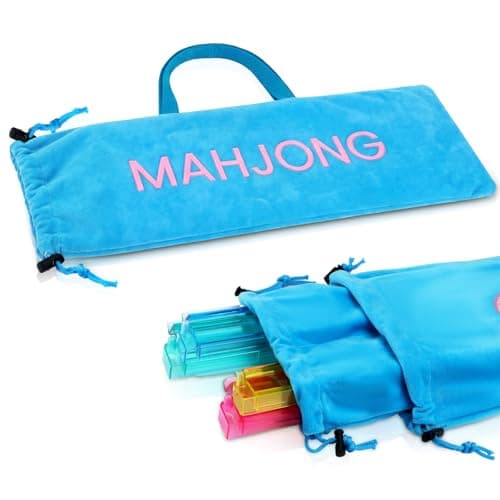 Shinylin 1 Set Mahjong Rack Bag for Mahjong Game Storage 22 x 9 Inches Outer Bag with Handle Zipper Inner Pocket Tiles Racks Game Accessory Card Pushers Carrying Fits All Types of RacksBlue