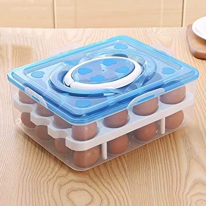 SEASPIRIT Double Layer Refrigerator 32 Eggs Storage Box Airtight Egg Tray Basket Multi Color