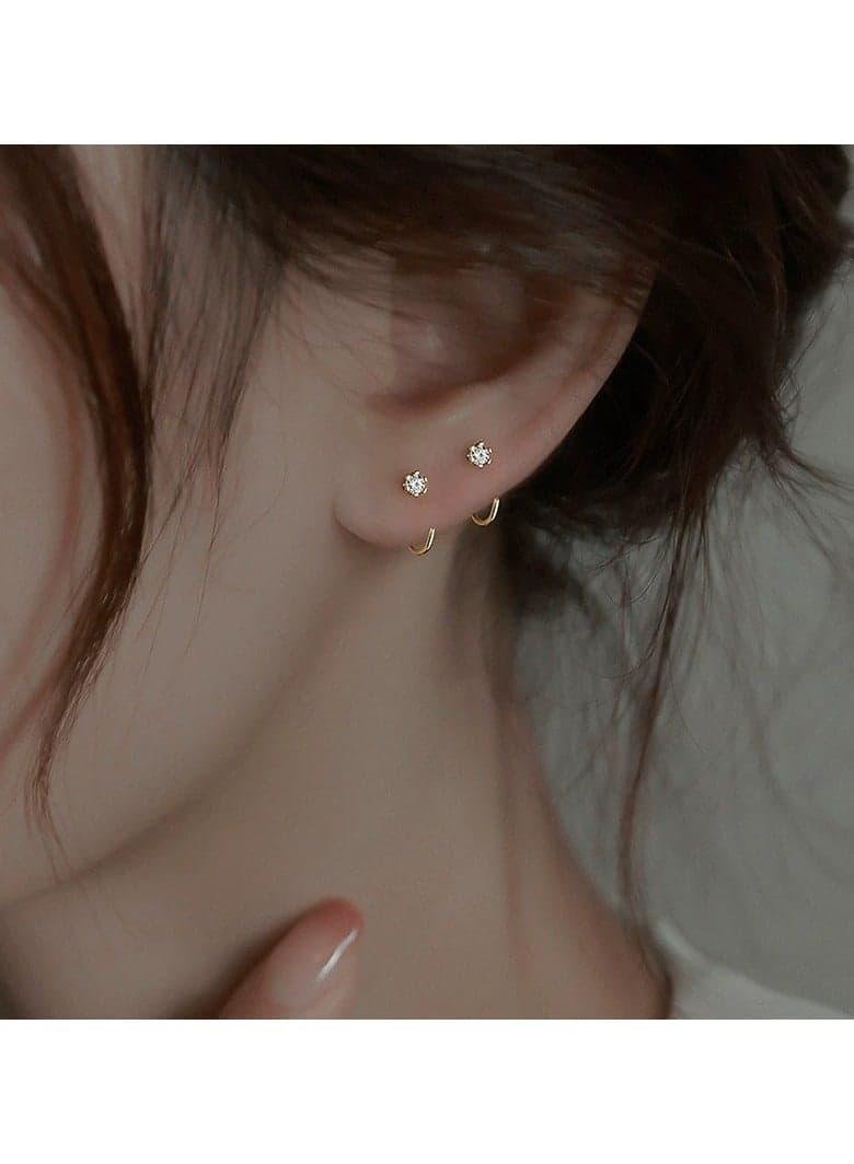 Korean Minimalist Zircon Hook Earrings for Women – Everyday Wear, Sleep-Friendly Studs, Elegant Small Luxury Jewelry