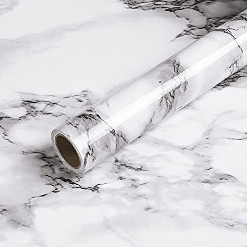 Caltero Marble Wallpaper & Contact Paper, 24" x 78.7", Black White Grey Marble Peel and Stick Glossy Self-Adhesive for Countertop Kitchen Cabinets Bathroom