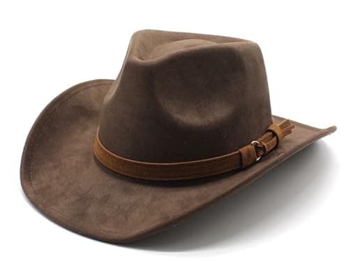 CCAKXCJJ Unisex Western Suede Cowboy Cowgirl Hat Classic Wide Brim Fedora Hat for Men &Women 197-Brown