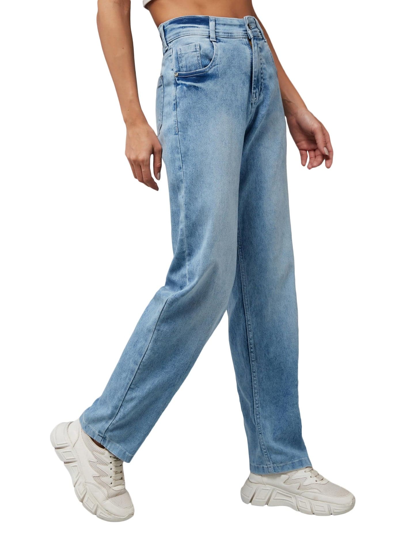 Miss Chase Women's Wide Leg High Rise Clean Look Regular Length Stretchable Denim Jeans (MCSS24DEN98-82-158-34, Light Blue, 34)